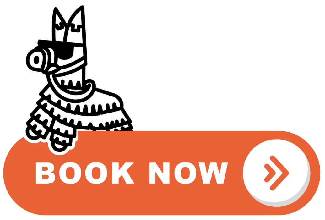 Click to book your authentic Tolantongo tours with Mexican Tales. Fun design featuring a party piñata and call-to-action button.