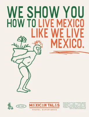 Vintage-style travel poster with an illustration of a 'luchador' carrying a heavy sack, promoting the Lucha Libre experience.
