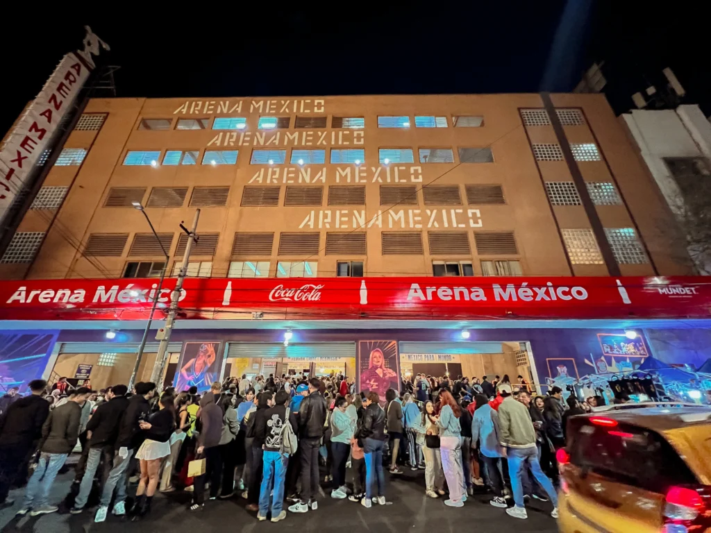 Large crowds gather outside the historic Arena Mexico entrance for a Friday night of Lucha Libre in Mexico City events.
